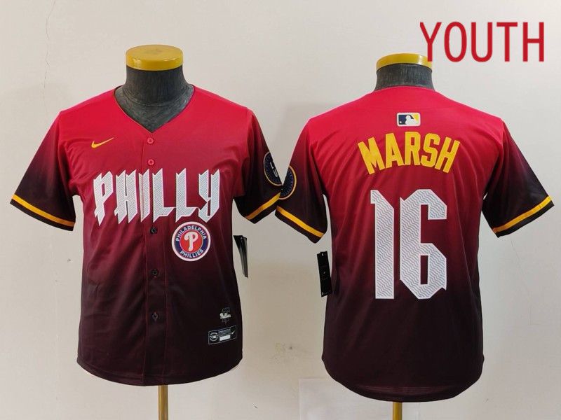 Youth Philadelphia Phillies #16 Marsh Red City Edition 2024 Nike MLB Jersey style 4->youth mlb jersey->Youth Jersey